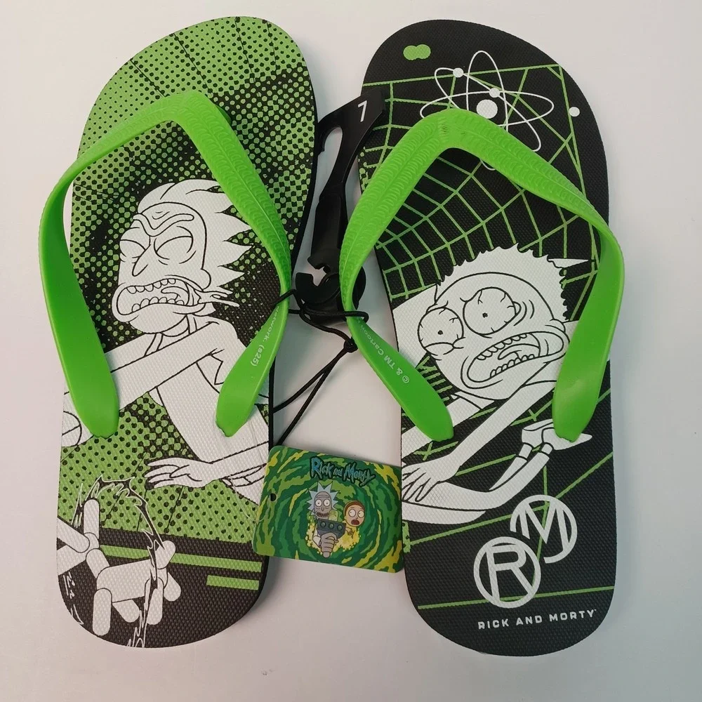 Rick and Morty Graphic Flip Flops Neon Green Men's Size 7‎ Bioworld